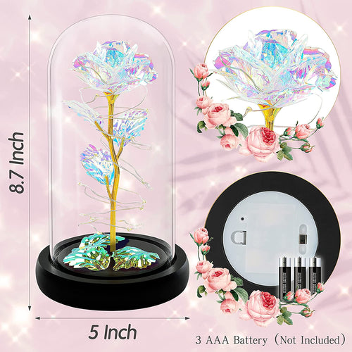 Roses Gifts for Women, Mom Birthday Gifts, Colorful Artificial Flower Rose Light Gift in a Glass Dome, Gifts for Daughter Women Mom Rose Gifts for Mothers Day, Valentines Day, Anniversary